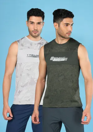 Men Printed Slim Fit Crew Neck Innerwear Vest with TECHNO COOL  (Pack Of 2) Durable Blends