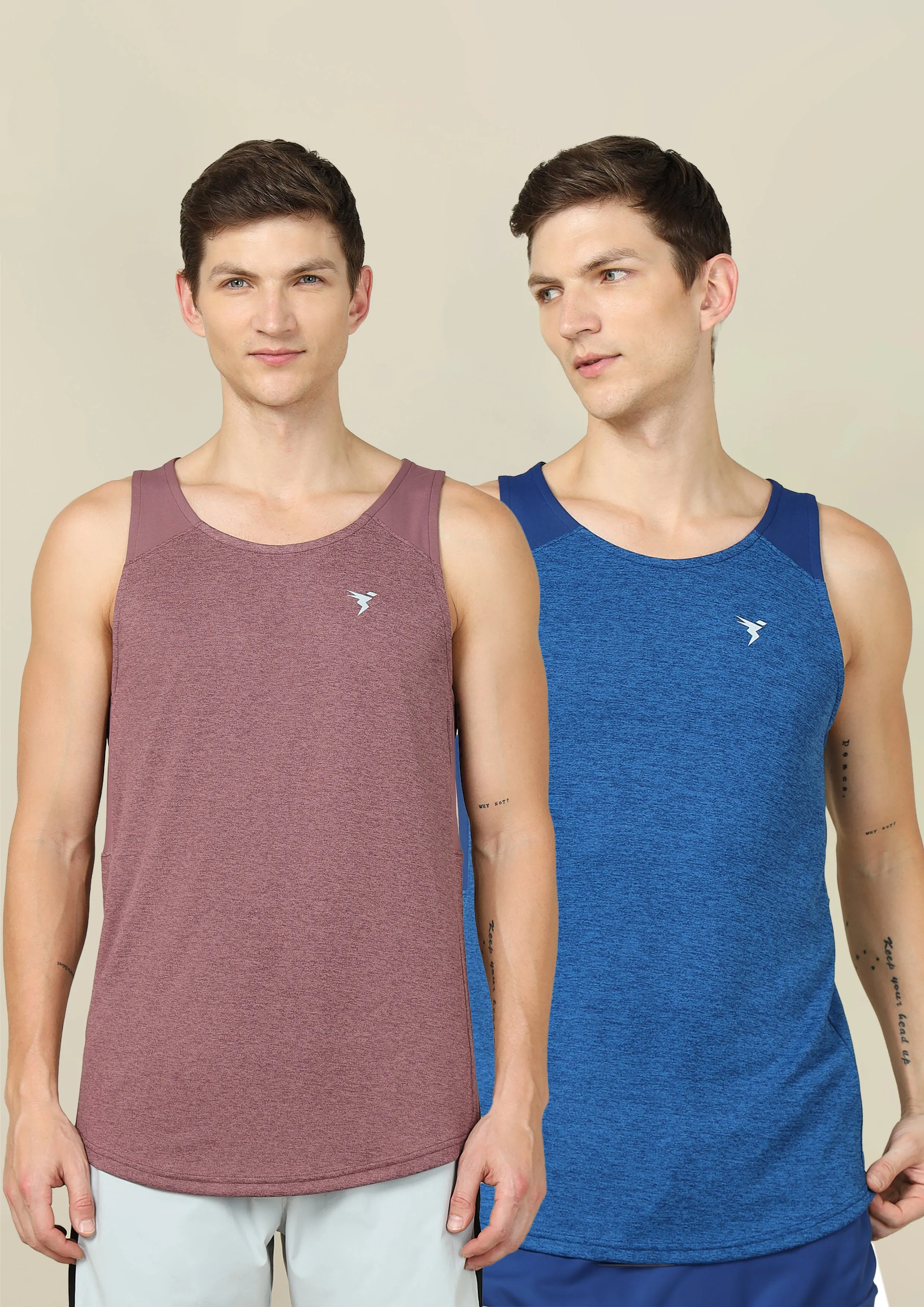 marine Men Melange Slim Fit Scoop Neck Innerwear Vest with TECHNO COOL  ( Pack of 2)