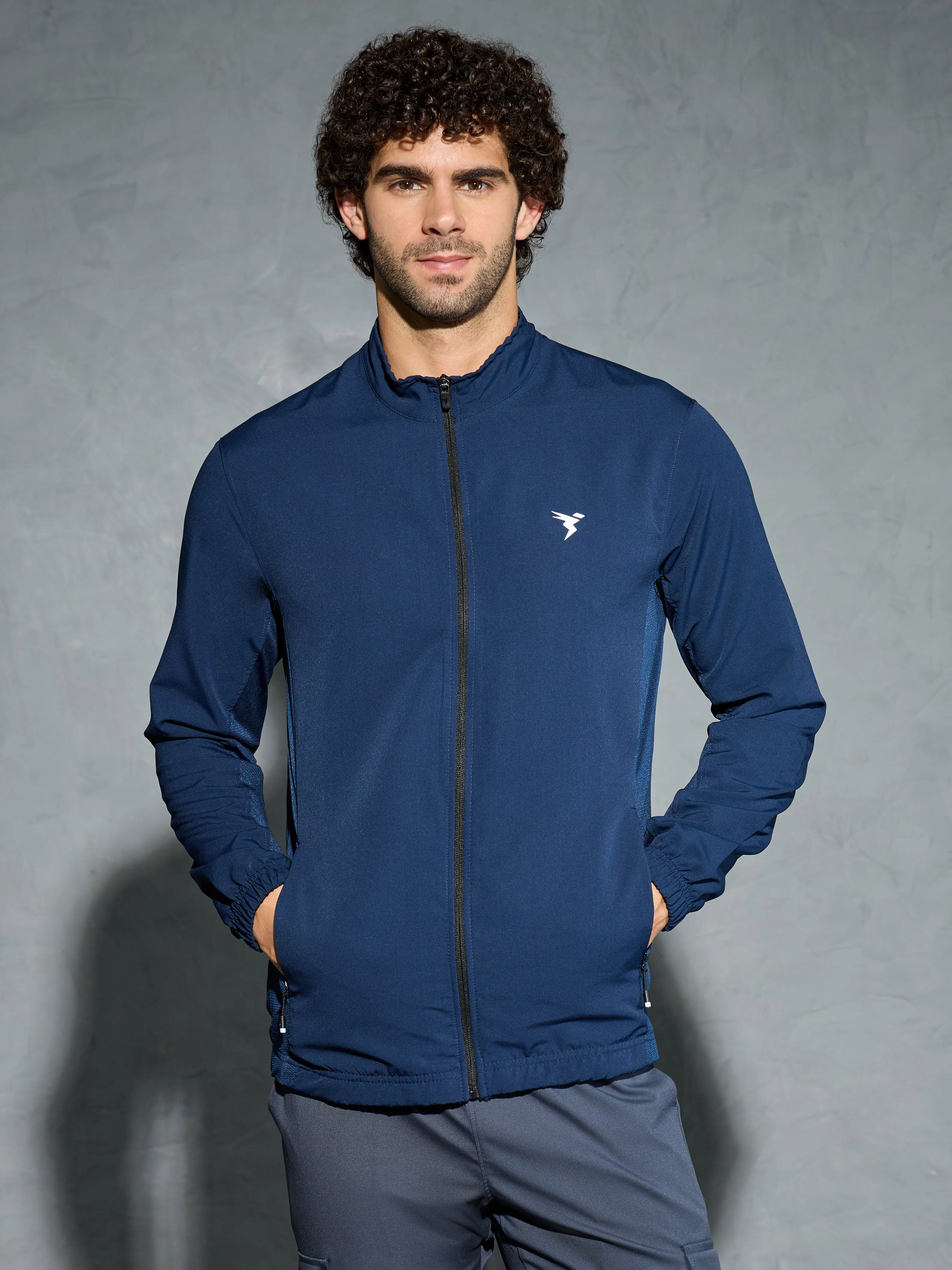 Teacher Chic Cyber Glow Men Solid Slim Fit Mock Neck Jacket with TECHNOLITE