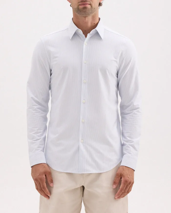 Fashionable Vest Theory Sylvian Structure Knit Shirt - White/Clear Sky