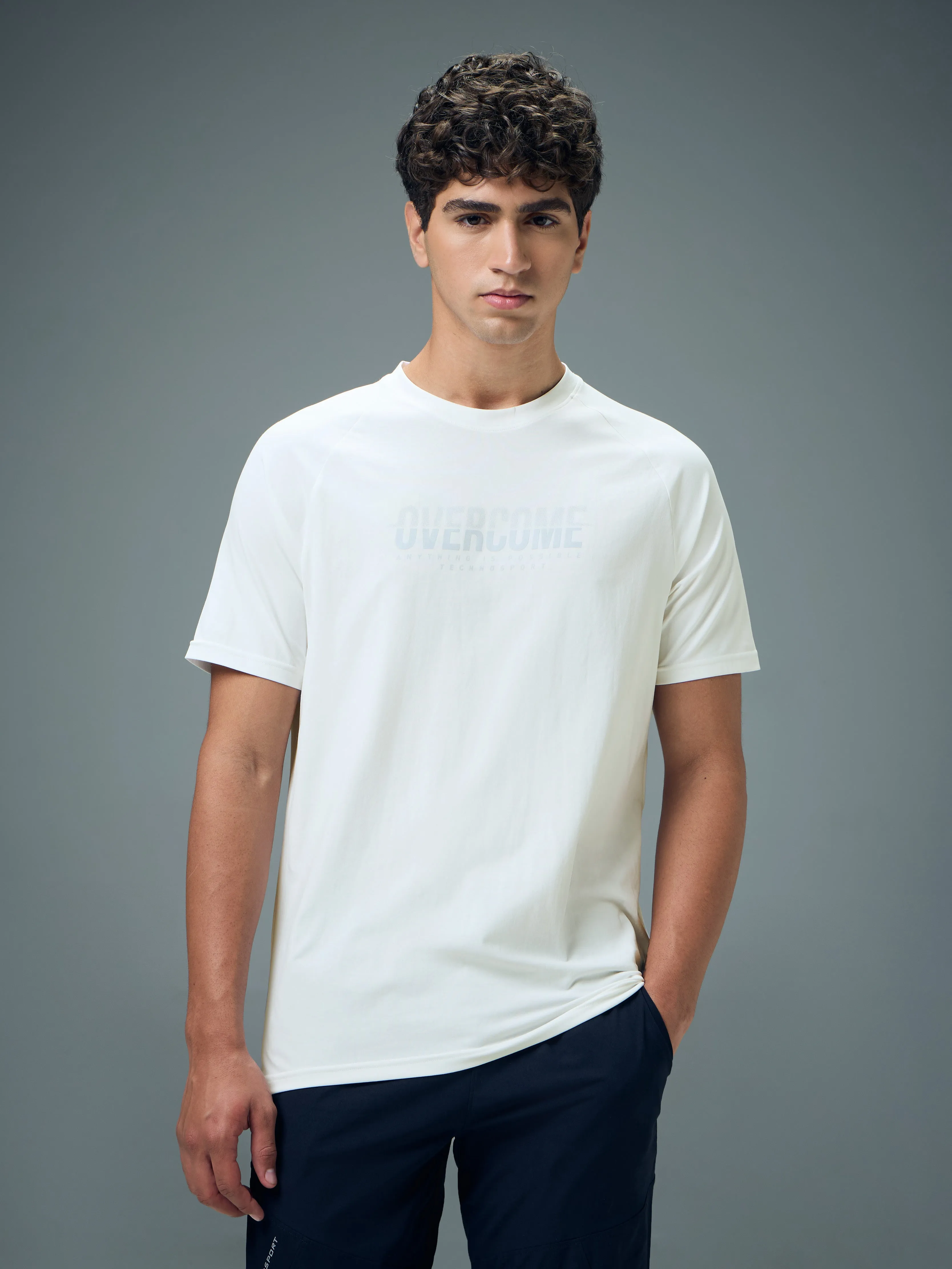 Men Typography Printed Slim Fit Round Neck Sports T-shirt with COTFLEX MoistureWicking Fabric