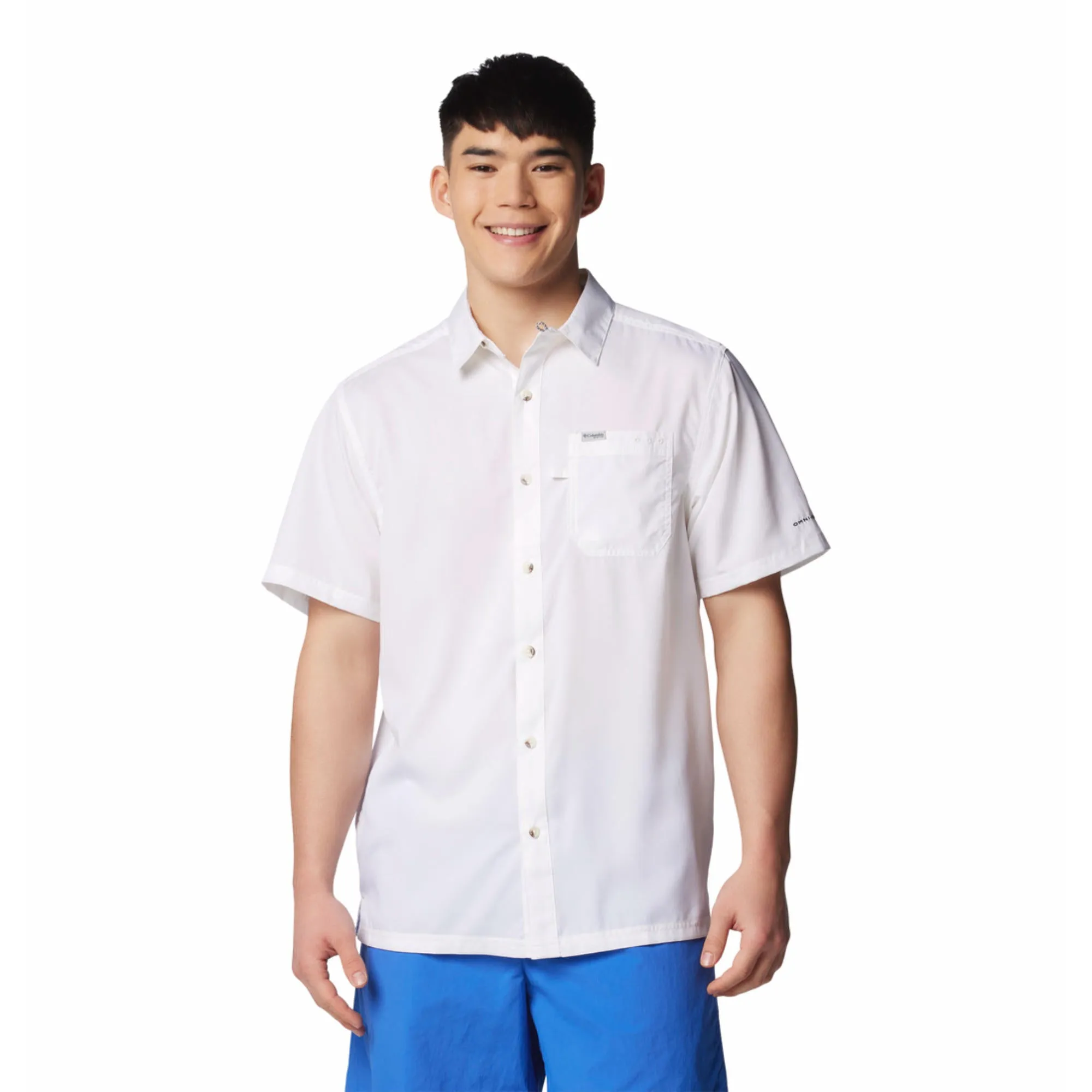 Youth Glow Columbia Men White Slack Tide Camp Shirt (Sun Protection)