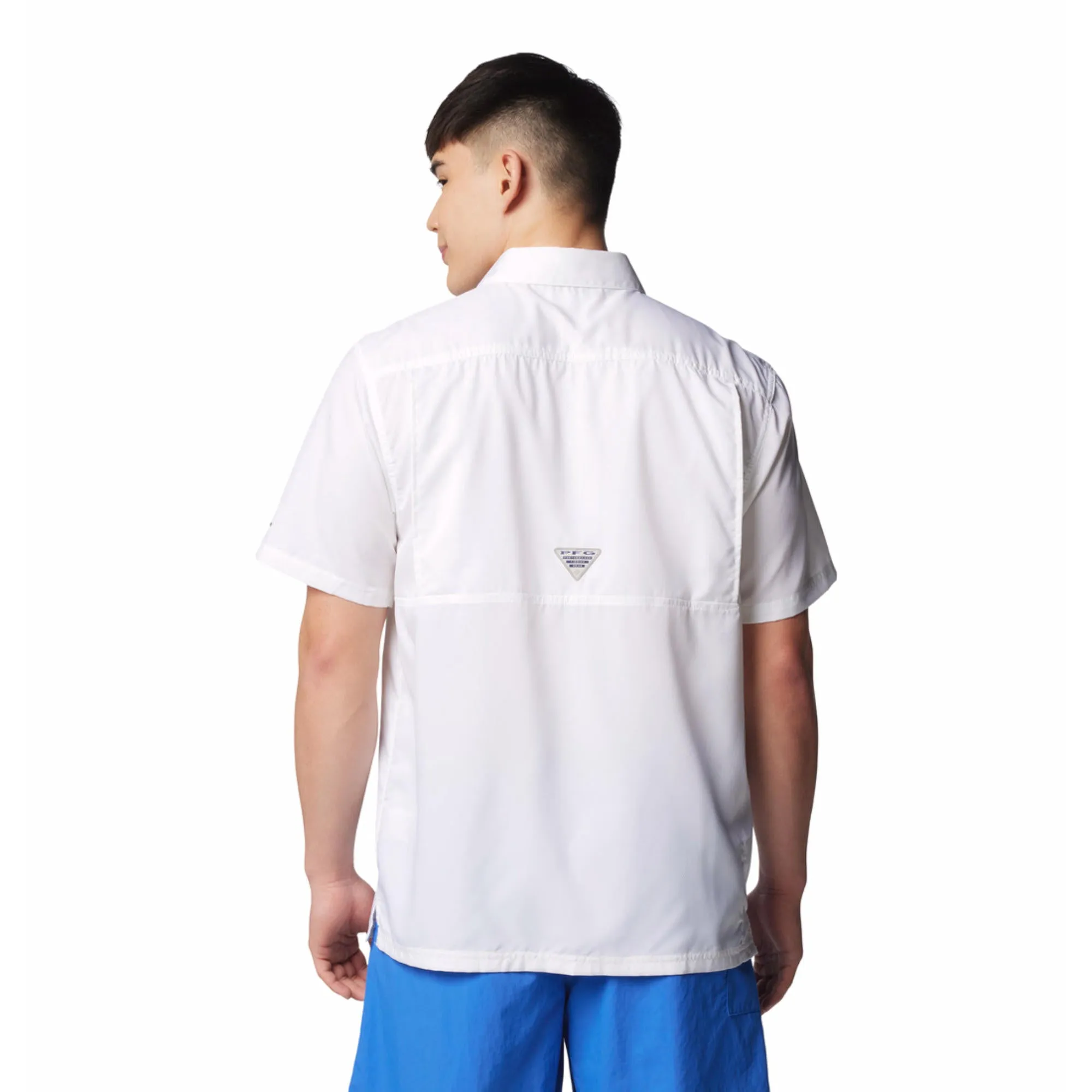 CompactPackaging Columbia Men White Slack Tide Camp Shirt (Sun Protection)