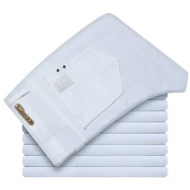 Slim Vintage Lover Classic Style Men's Regular Fit White Jeans Business Fashion Cotton Denim