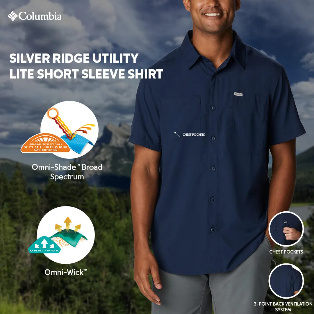 Columbia Men Blue Silver Ridge Utility Lite Short Sleeve (Sun Protection) Airtight Zipper