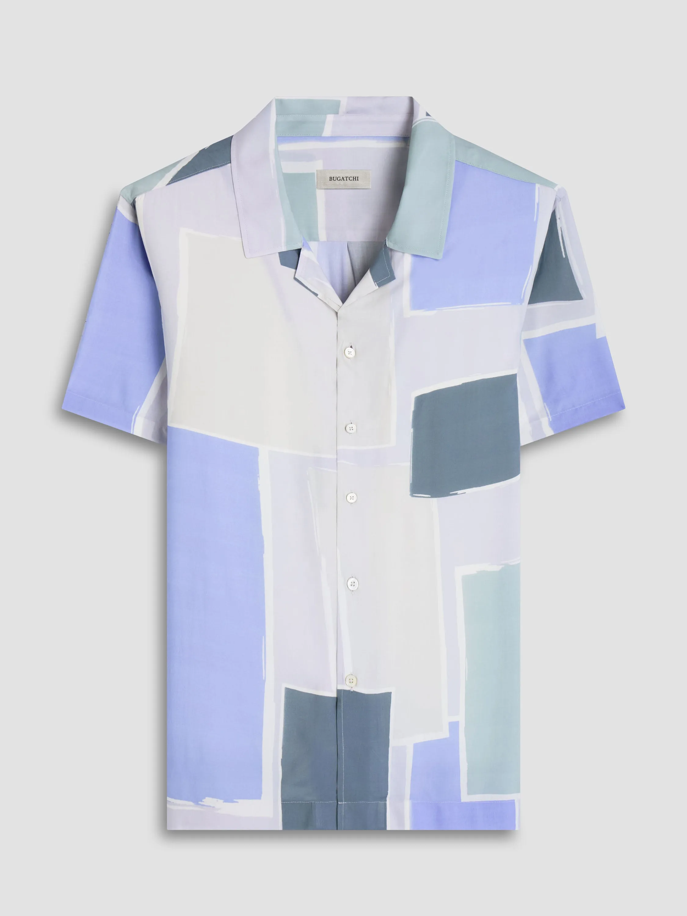 Bugatchi Jackson Color Block Short Sleeve Camp Shirt - Almond Utility Mode