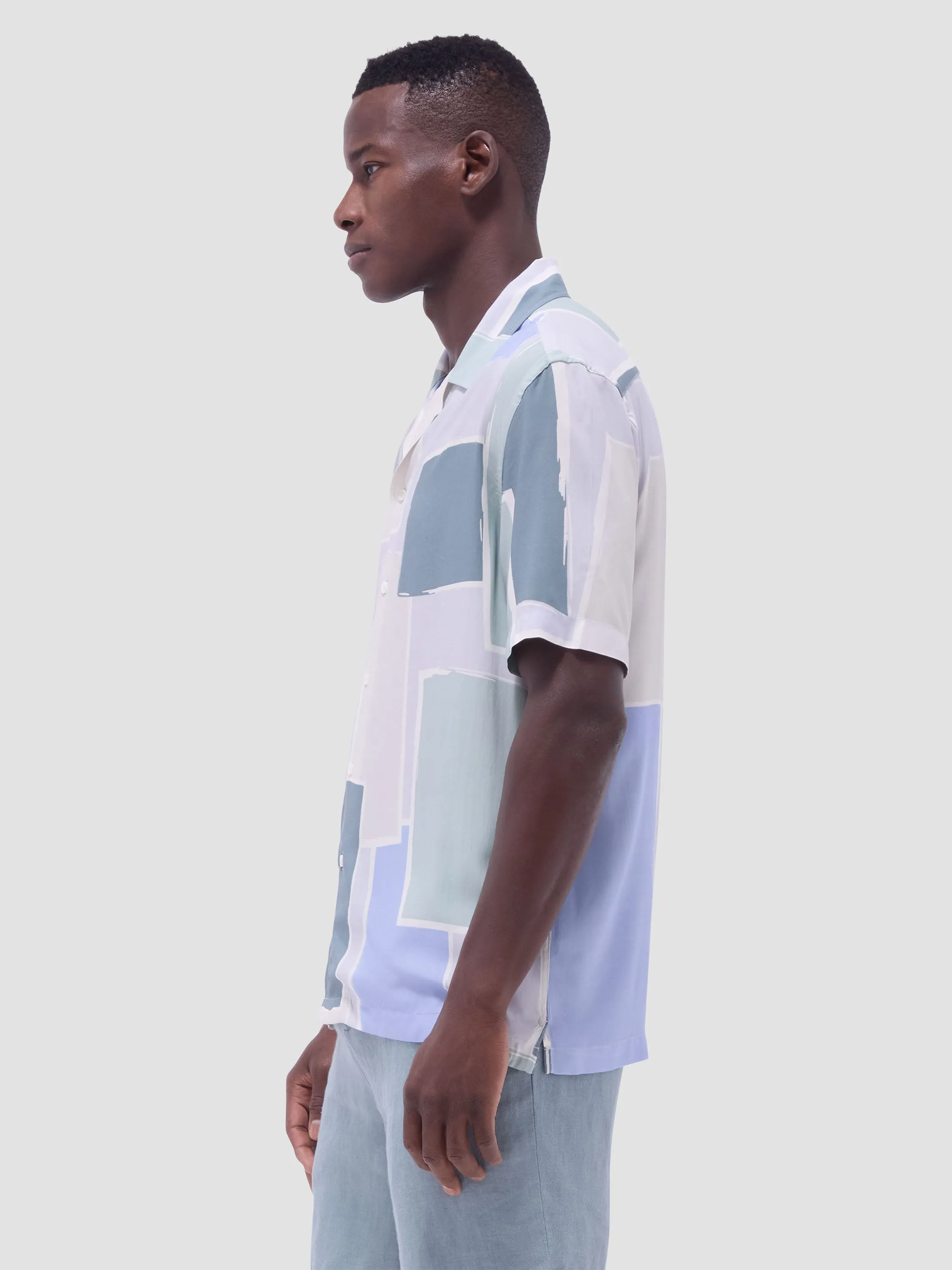 Bugatchi Jackson Color Block Short Sleeve Camp Shirt - Almond Water Soul RipstopFabric