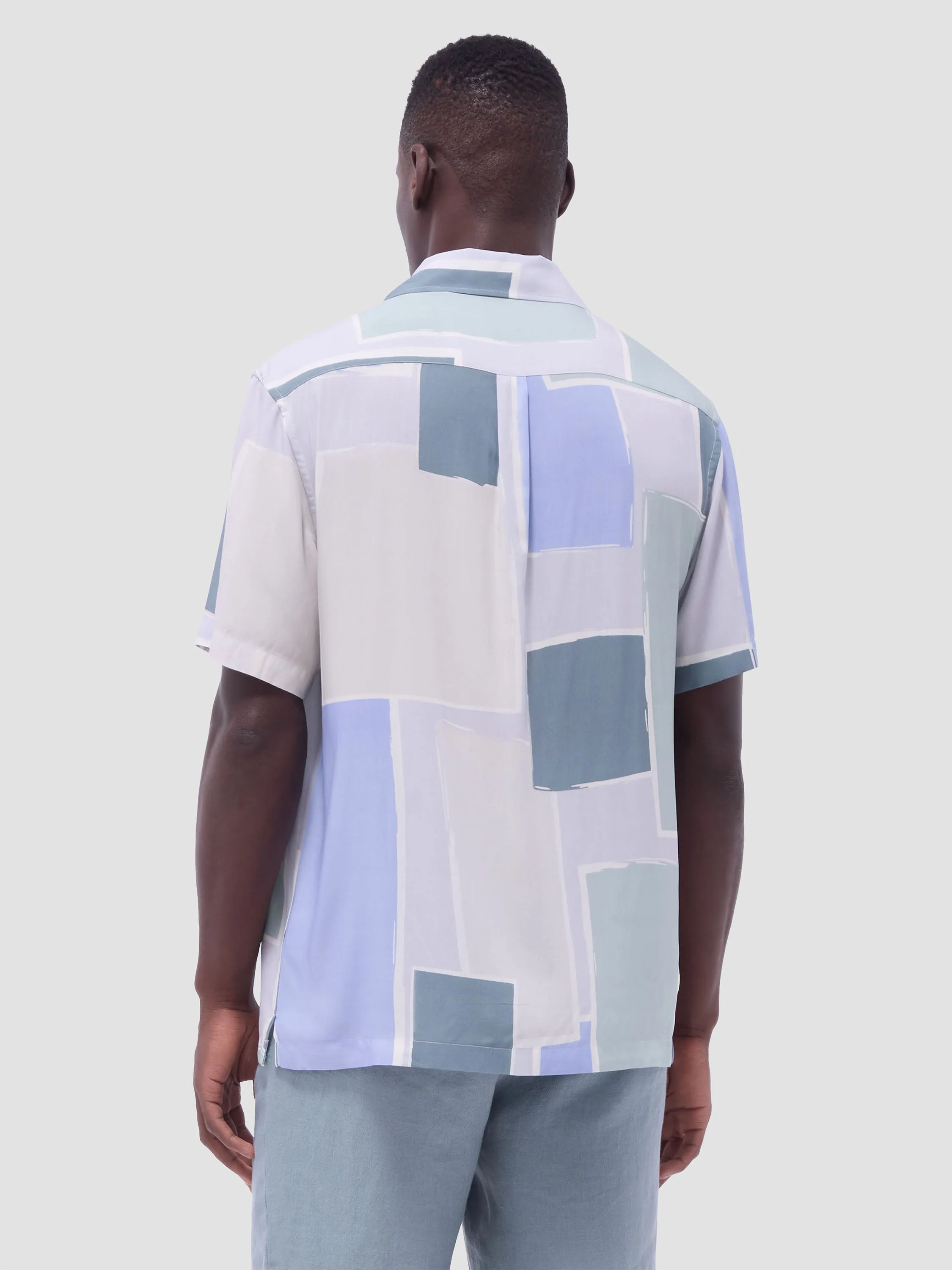 Bugatchi Jackson Color Block Short Sleeve Camp Shirt - Almond Strong Denim Organic Cotton Certification