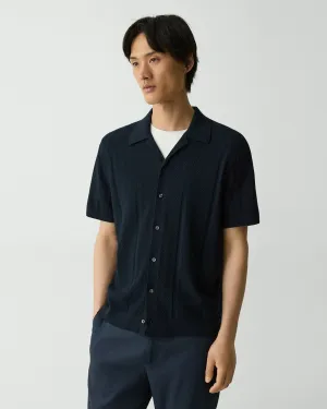 Summer Glow Effortless Design Theory Light Twist Cotton Camp Collar Shirt - Baltic