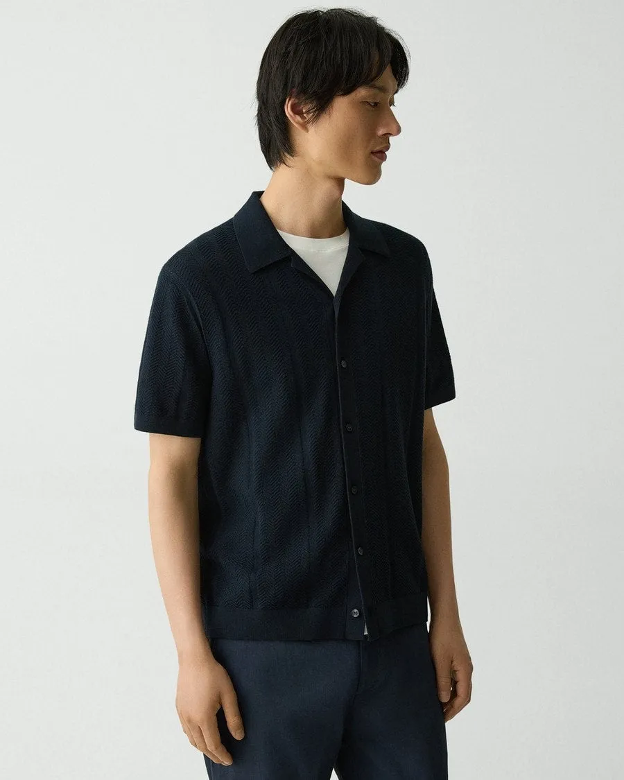 Theory Light Twist Cotton Camp Collar Shirt - Baltic Comfortable Jacket Sky Cool