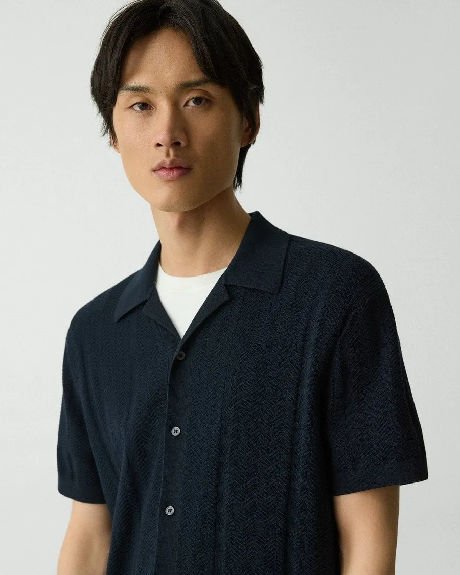 Theory Light Twist Cotton Camp Collar Shirt - Baltic Night Out Professional Fit