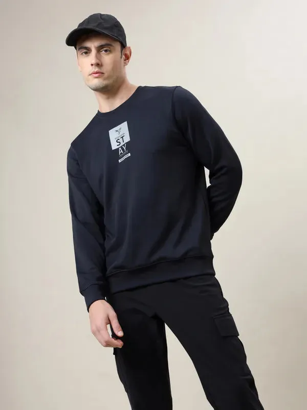 Men Printed Slim Fit Crew Neck Sweatshirt with ELASTO PLUS Trendy Wearable