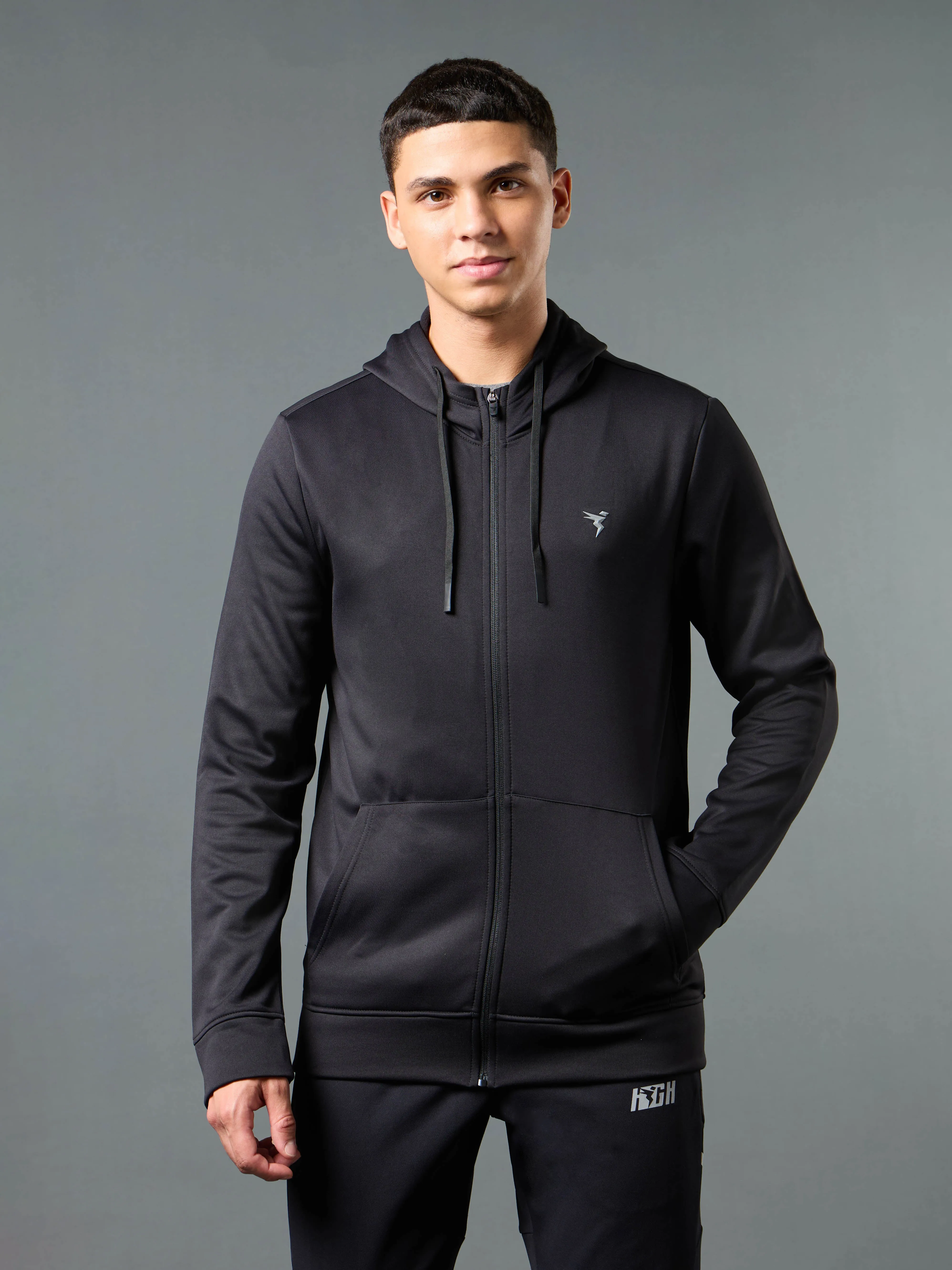Men Solid Slim Fit Hooded Jacket with TECHNOWARM  product anniversary charm