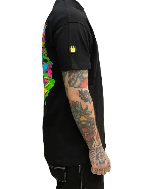 Mushroom T-shirt da uomo manica corta in cotone 12028-01 nero Smooth Flatlock Stitching