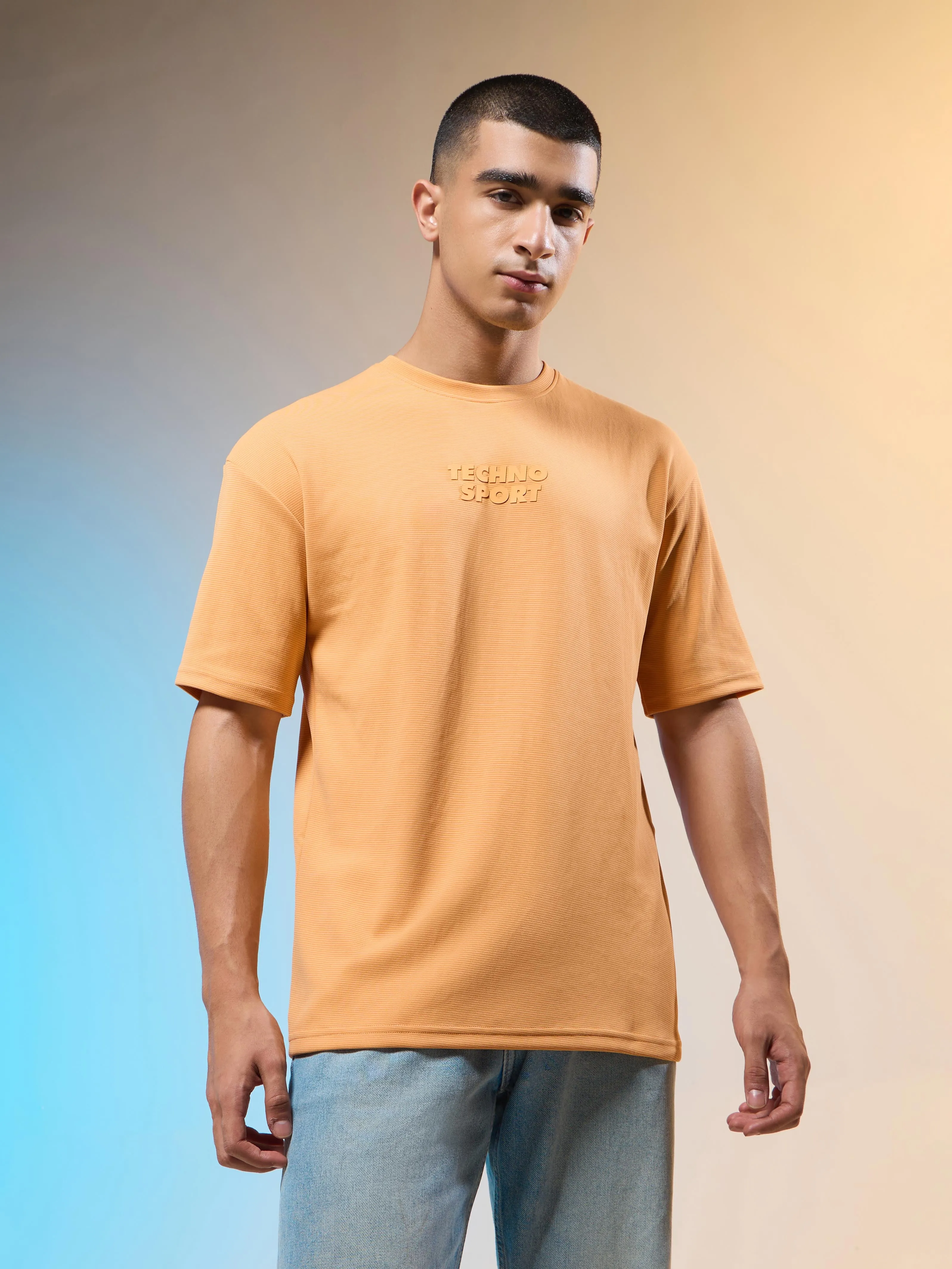 Dance Flow Workwear Essentials Men Printed Relaxed Fit Round Neck T-shirt with COTFLEX