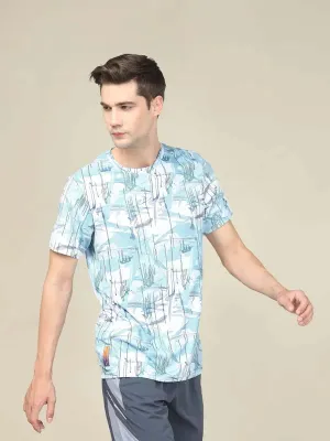 Men Abstract Print Slim Fit Crew Neck T-shirt with TECHNO COOL  Sporty Comfort Wear comfortable top