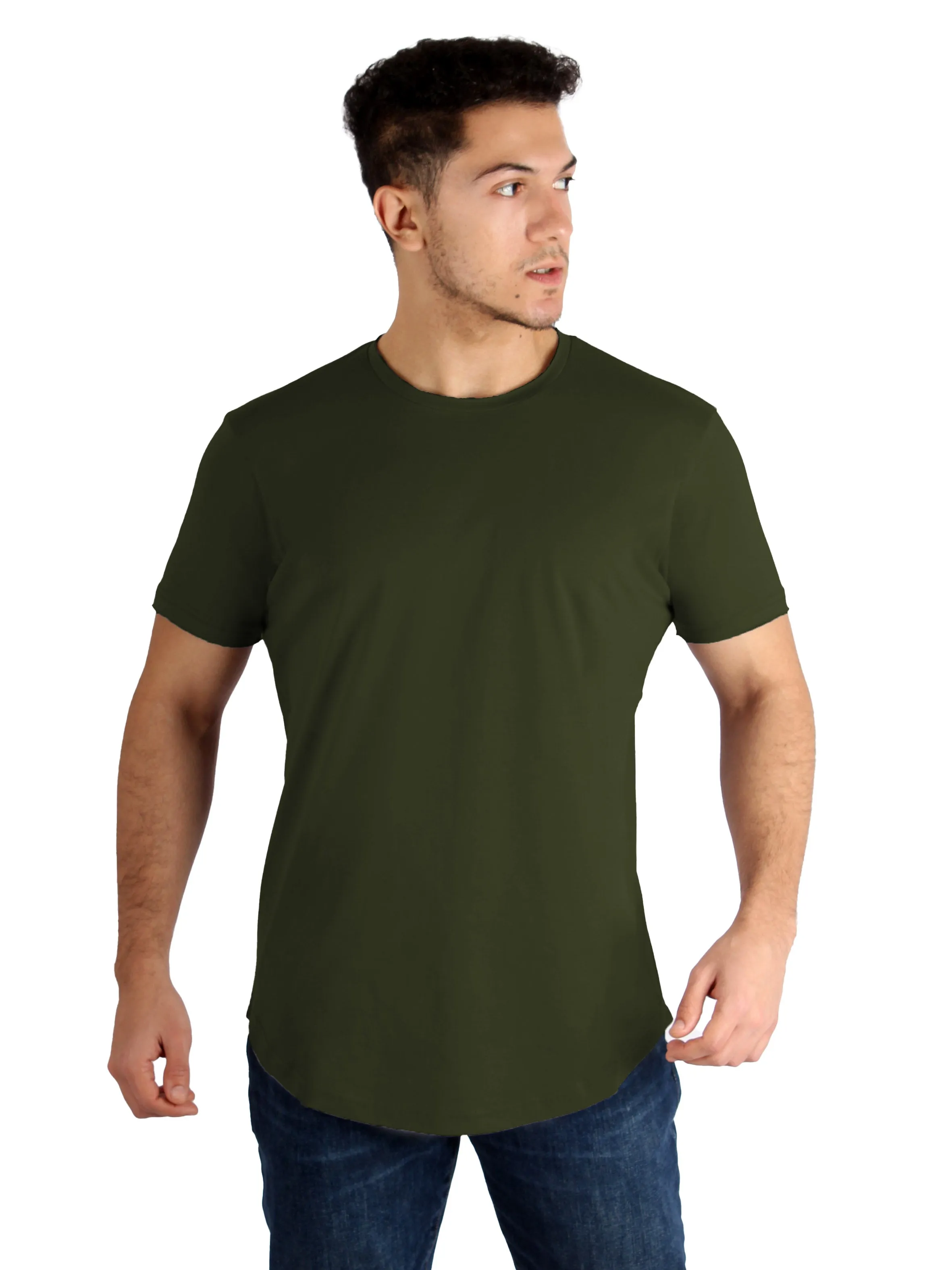Soft Flexible Raw Edged Basic Cotton T-shirt Men - Dark Olive