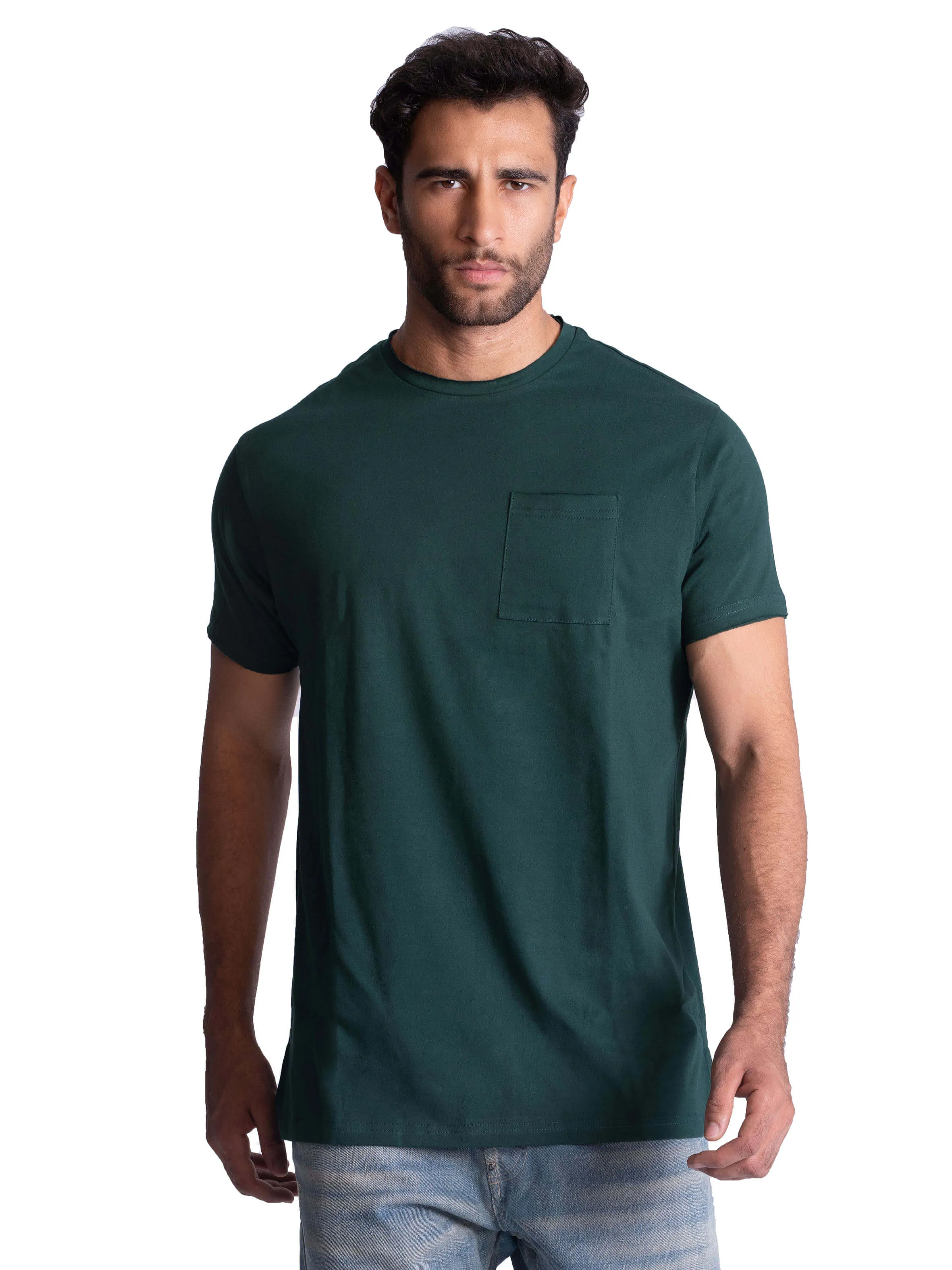 Raw-Edge Pocket Cotton T-Shirt - Tree Top high intensity conflict Elasticated Cuffs