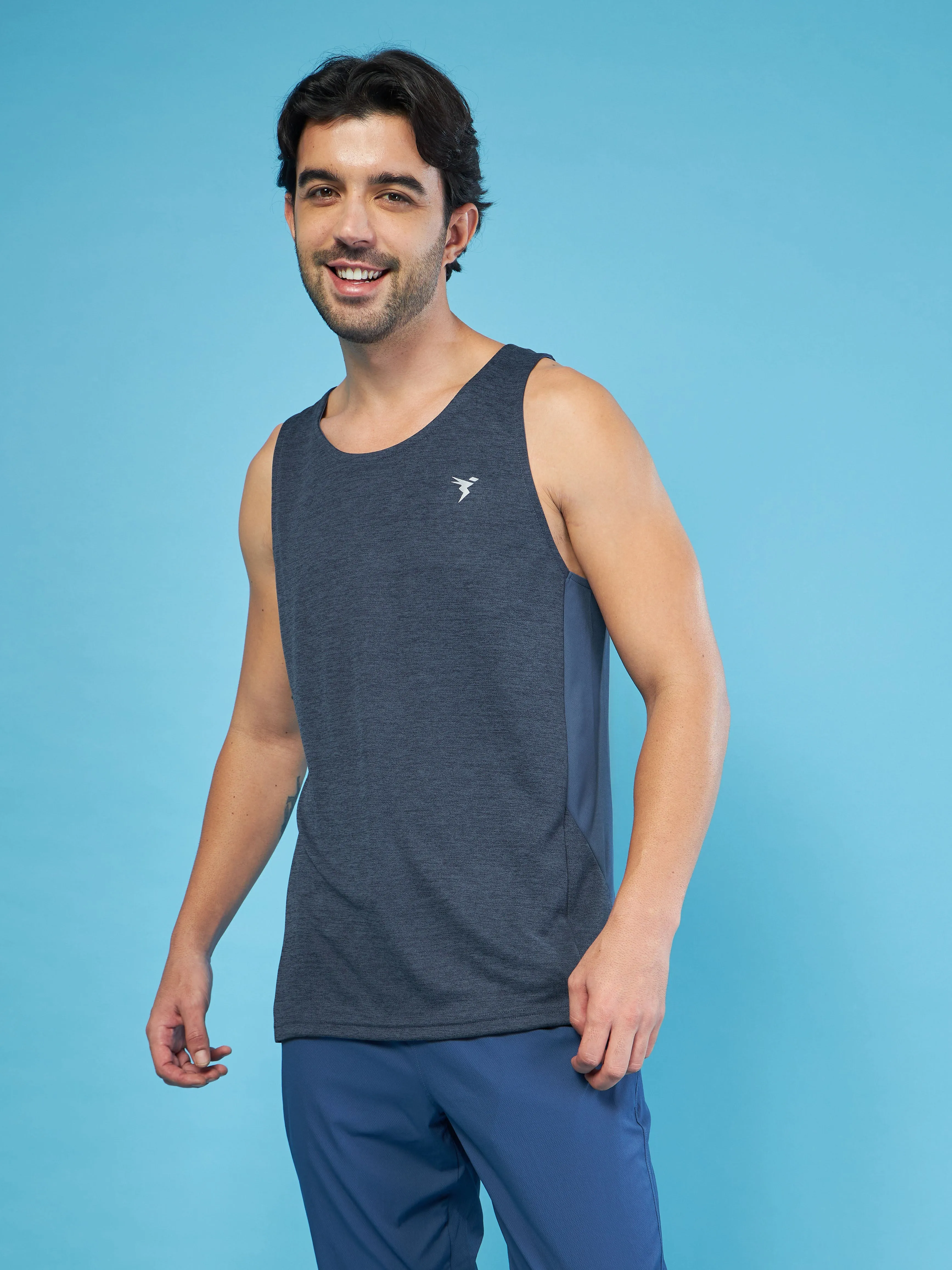 Men Melange Slim Fit Round Neck Sports Innerwear Vest with DOUBLE COOL suitable for miners