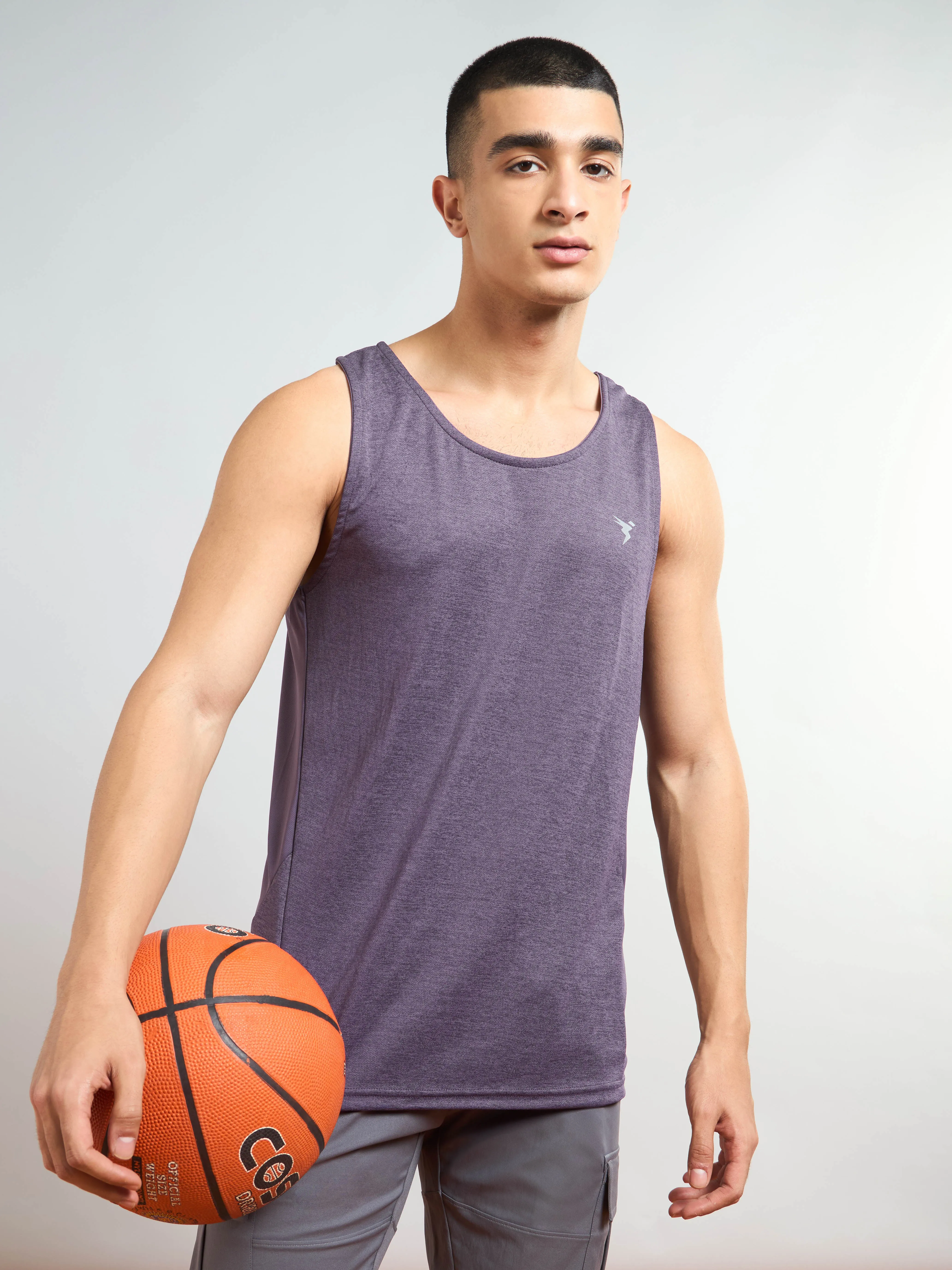 Flexible Mobility Design Customizable Men Melange Slim Fit Round Neck Sports Innerwear Vest with DOUBLE COOL