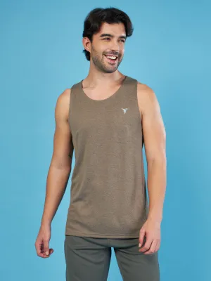 Layered Binding Edges Men Melange Slim Fit Round Neck Sports Innerwear Vest with DOUBLE COOL