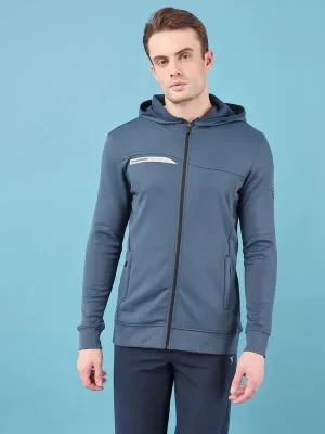 Men Solid Slim Fit Hooded Jacket with TECHNO DRY TumbleDry Safe