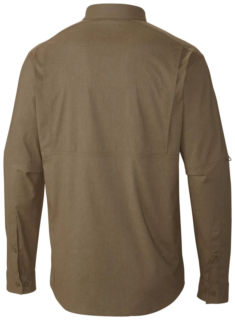 Columbia Men Brown Royce Peak II Long Sleeve Shirt WaterRepellent Surface Heavy Silk