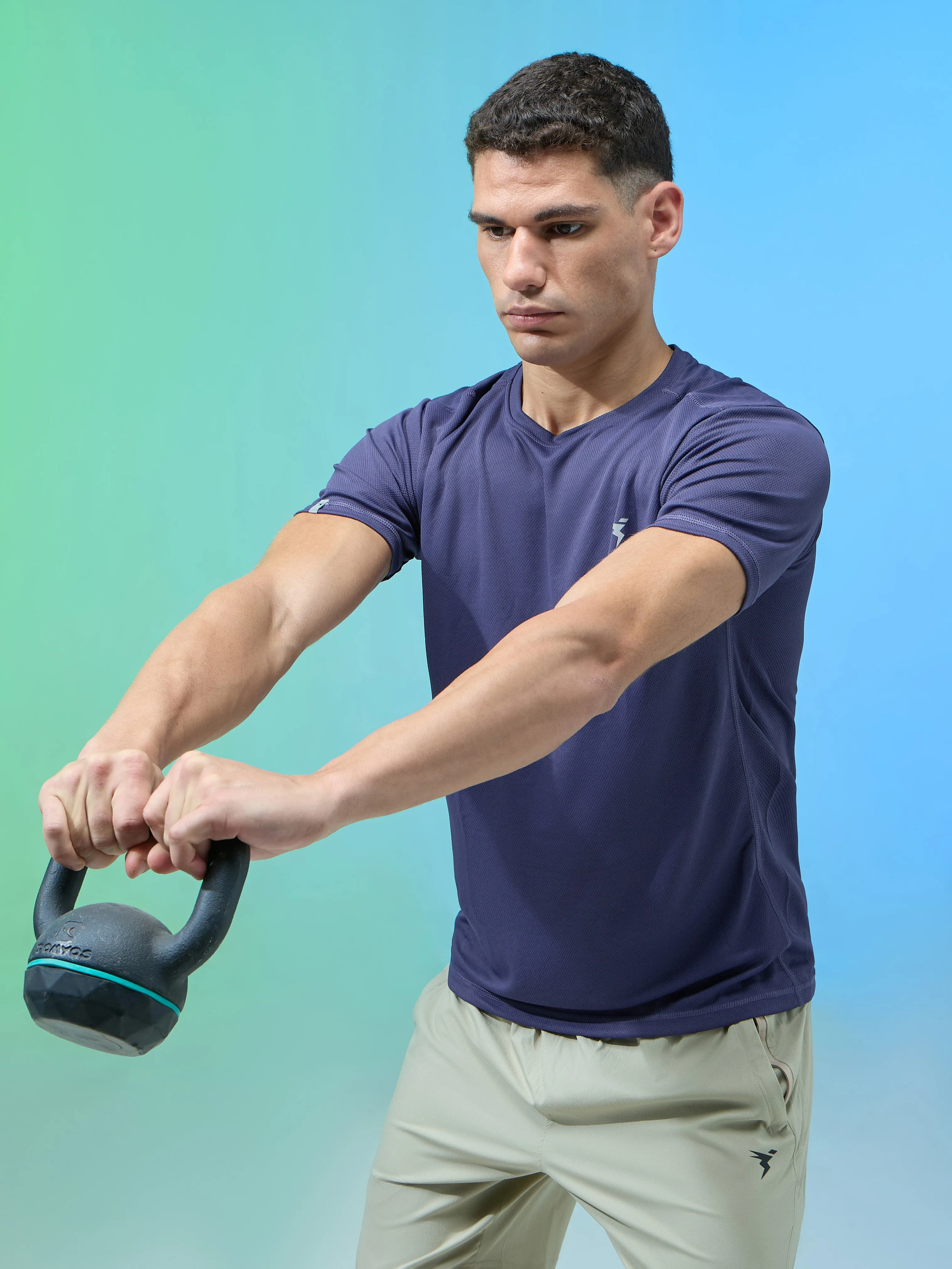 Men Solid Slim Fit Crew Neck T-shirt with TECHNO COOL  ComfortOptimizedConstruction