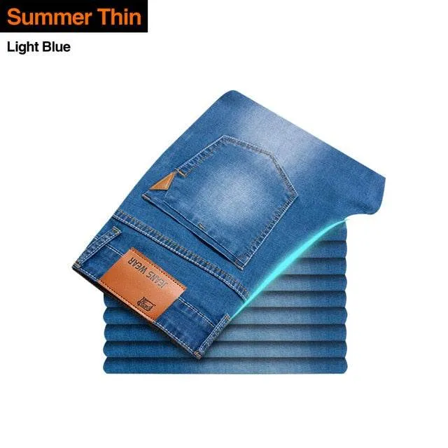 Classic style Men's Jeans-Business Casual Stretch Slim Denim Light Blue Black Trousers Effortless Clothing Simple Touch