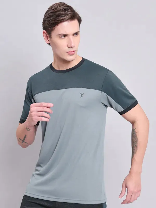 ReinforcedShoulderPanels Anti Odor Technology Men Colorblock Slim Fit Crew Neck T-shirt with TECHNO COOL 