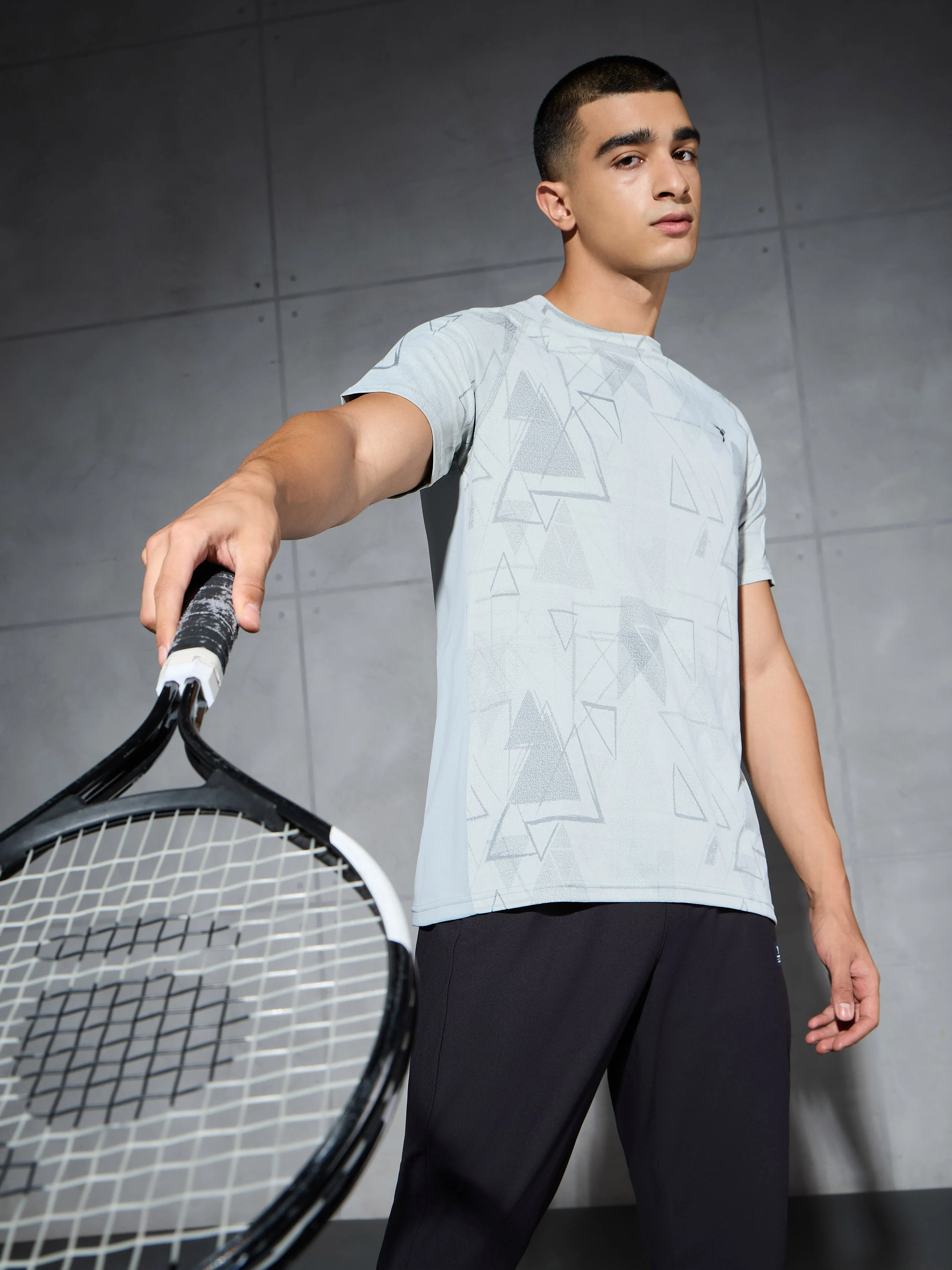 Men Self Design Slim Fit Crew Neck T-shirt with DOUBLE COOL Relaxed Everyday Wear safe for skin