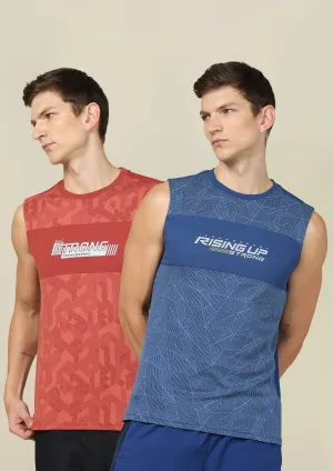 Contoured Hemline Four Way Stretch Fabric Men Printed Slim Fit Crew Neck Innerwear Vest with TECHNO COOL  (Pack Of 2)