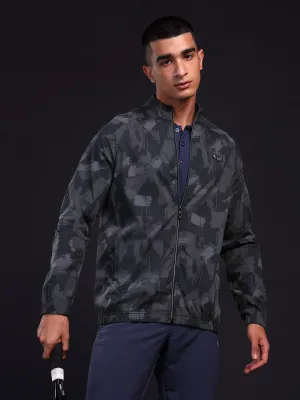 Men Printed Slim Fit Mock Neck Jacket with TS FLEXI Gloss Fit