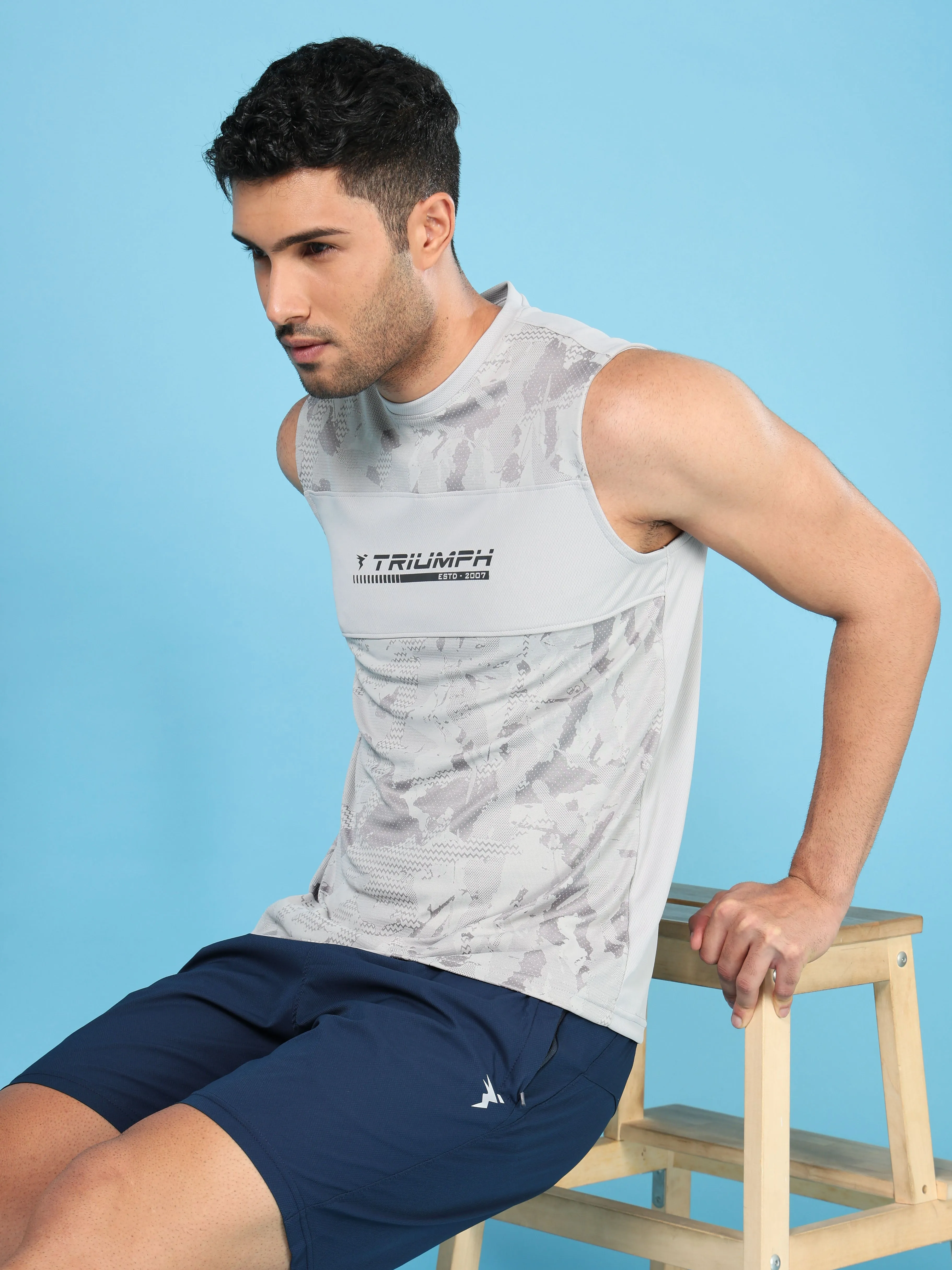 Coastal - defense - capable Men Printed Slim Fit Crew Neck Innerwear Vest with TECHNO COOL 