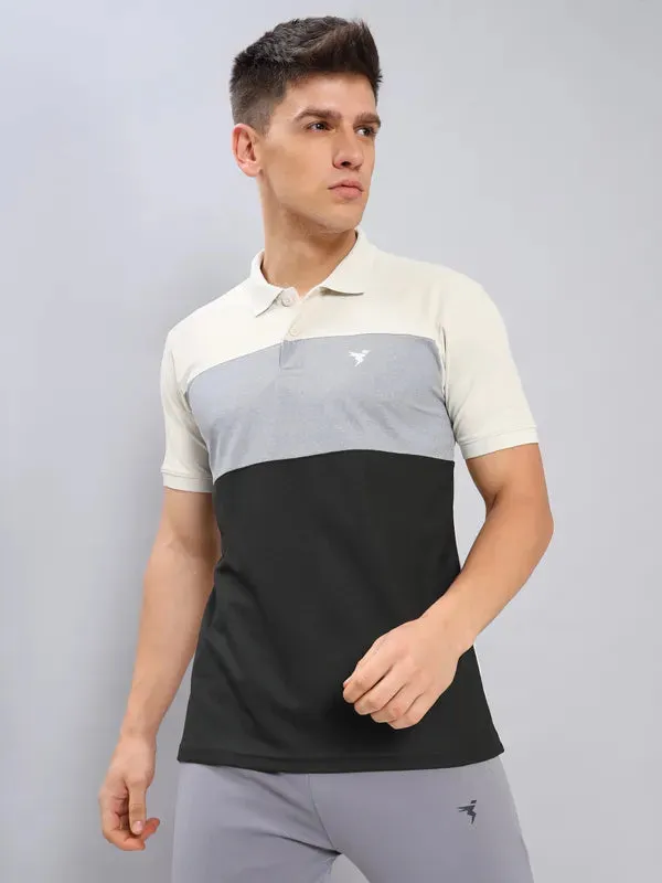 Men Colorblock Slim Fit Polo T-shirt with MATPIQ light layering
