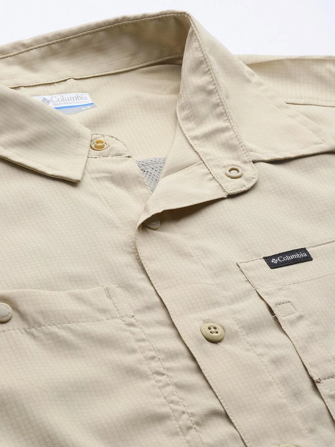 Permanent Crease Columbia Men Brown Silver Ridge Utility Lite Short Sleeve (Sun Protection)