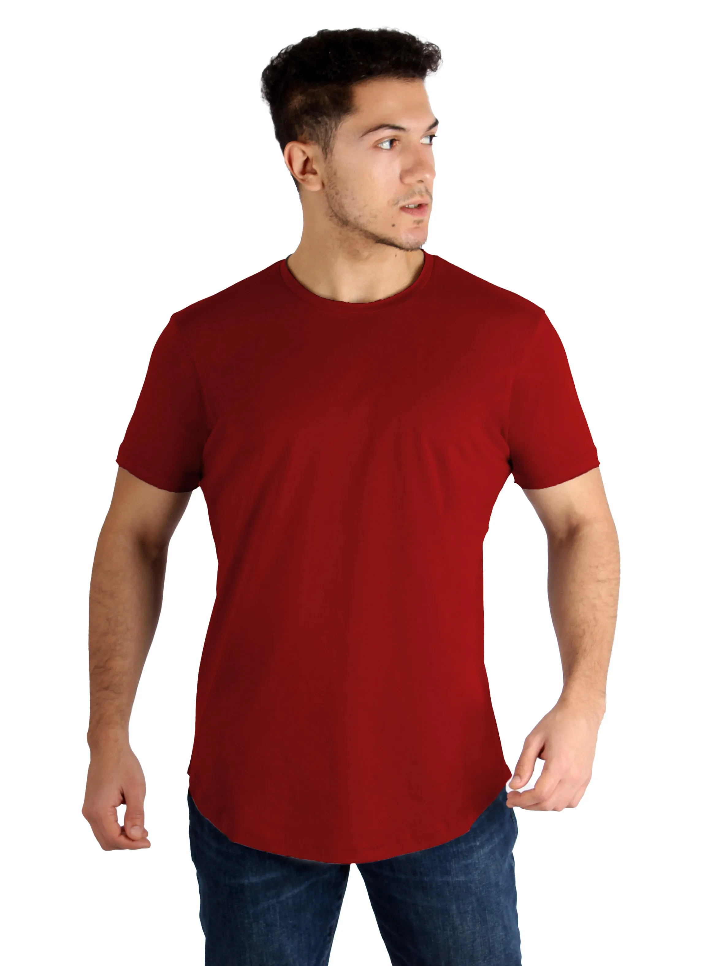 low traffic areas Raw Edged Basic Cotton T-shirt Men - Wine