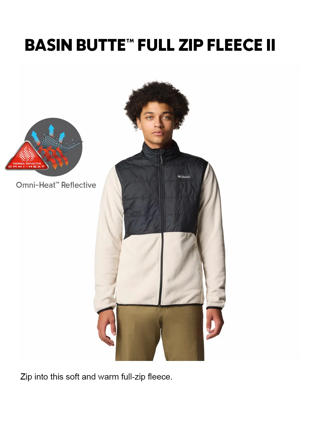 practical gear Daily Layers Columbia Men Beige OmniHeat Reflective Basin Butte II Fleece Jacket