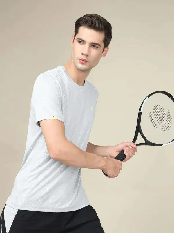 Men Jacquard Slim Fit Crew Neck T-shirt with DOUBLE COOL in demand informal gathering