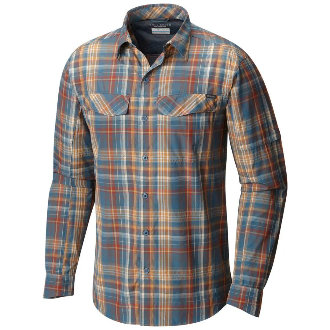 Columbia Men Blue Silver Ridge Plaid Long Sleeve Shirt (Sun Protection) HeavyDuty Zipper Elite Vibe