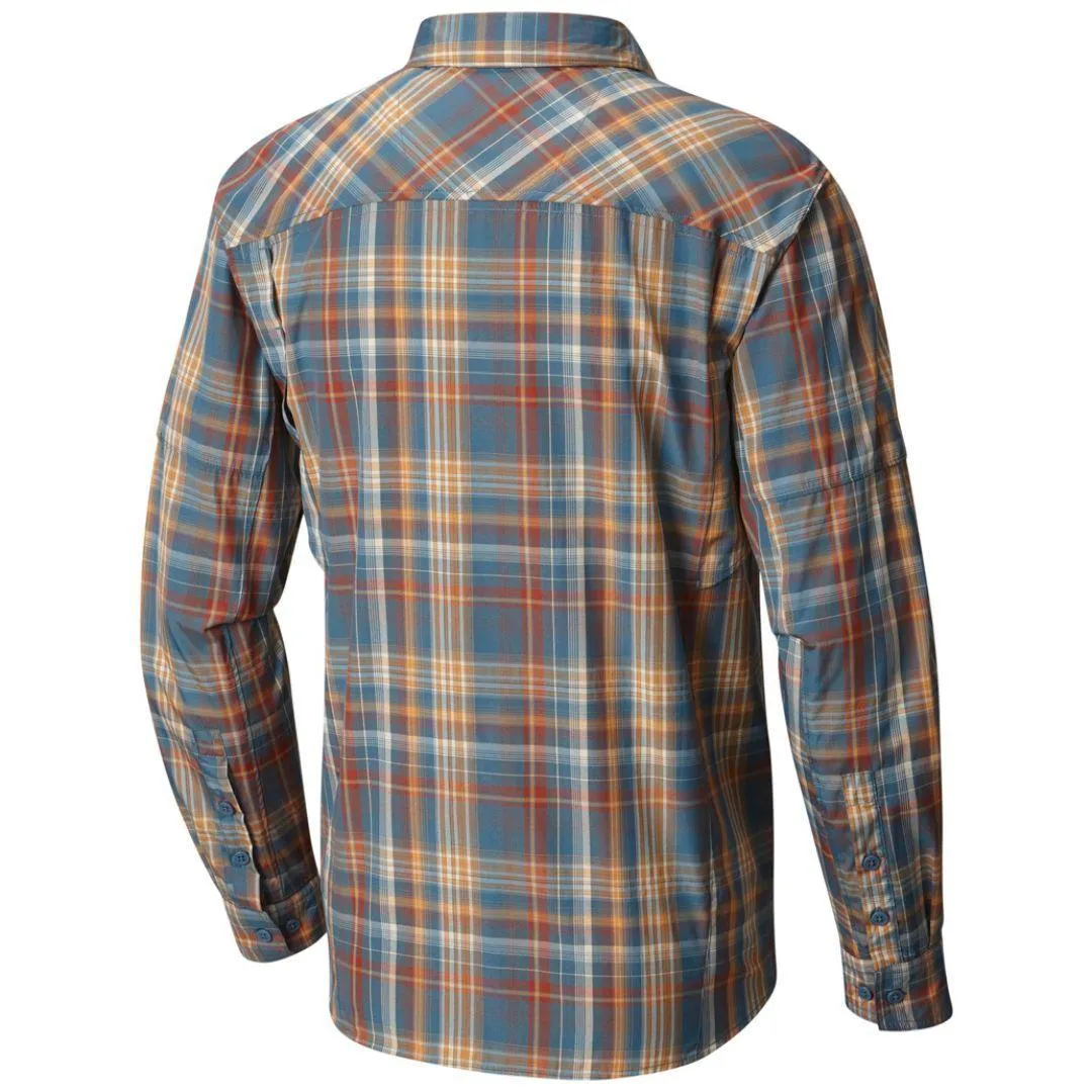 Flexible Waistband Columbia Men Blue Silver Ridge Plaid Long Sleeve Shirt (Sun Protection)