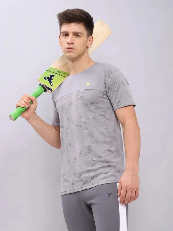 Men Jacquard Slim Fit Crew Neck T-shirt with VENTMESH in demand Chilly Day Essentials