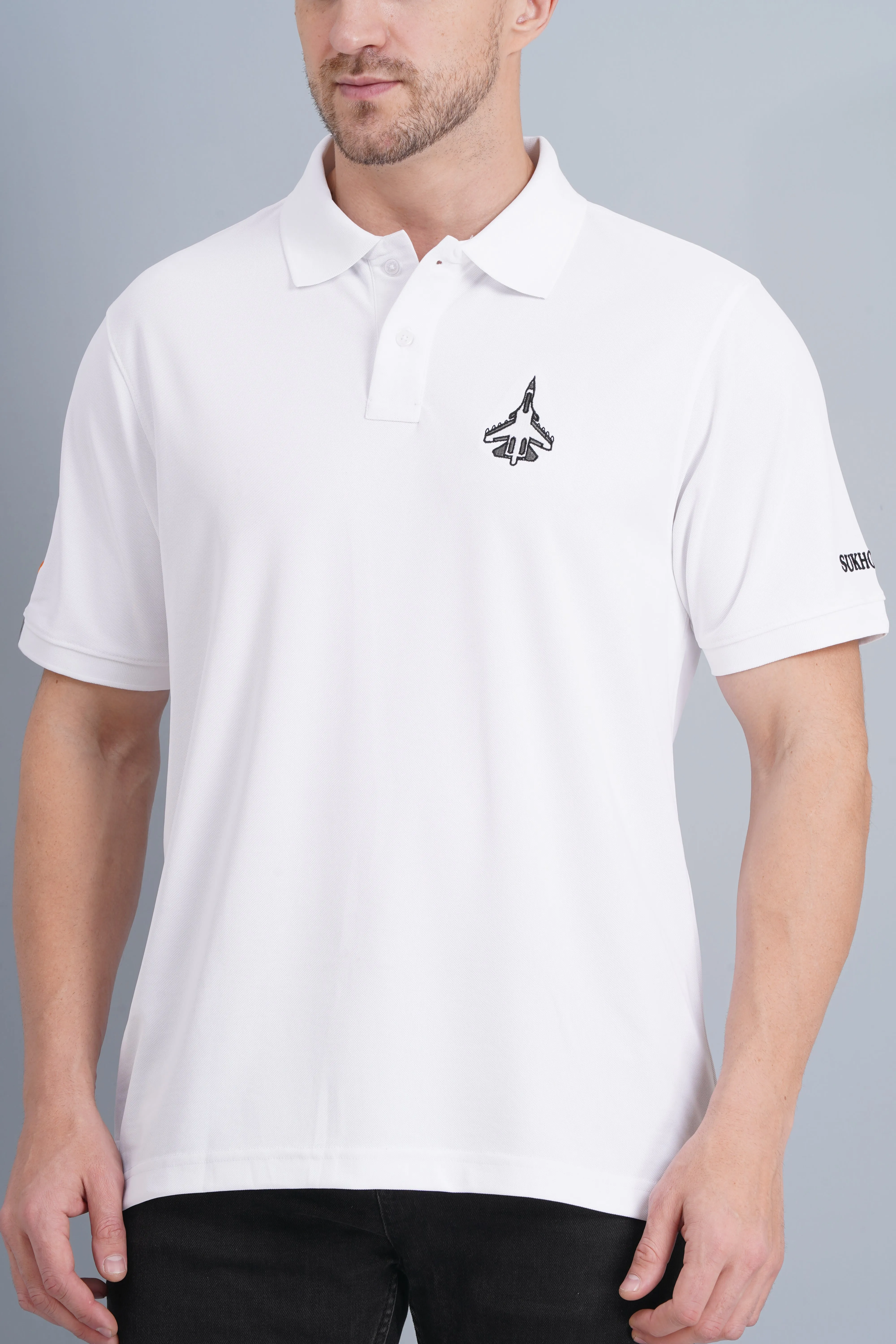 Men's Polo T Shirt SUKHOI-30 WHITE Versatile Outfit