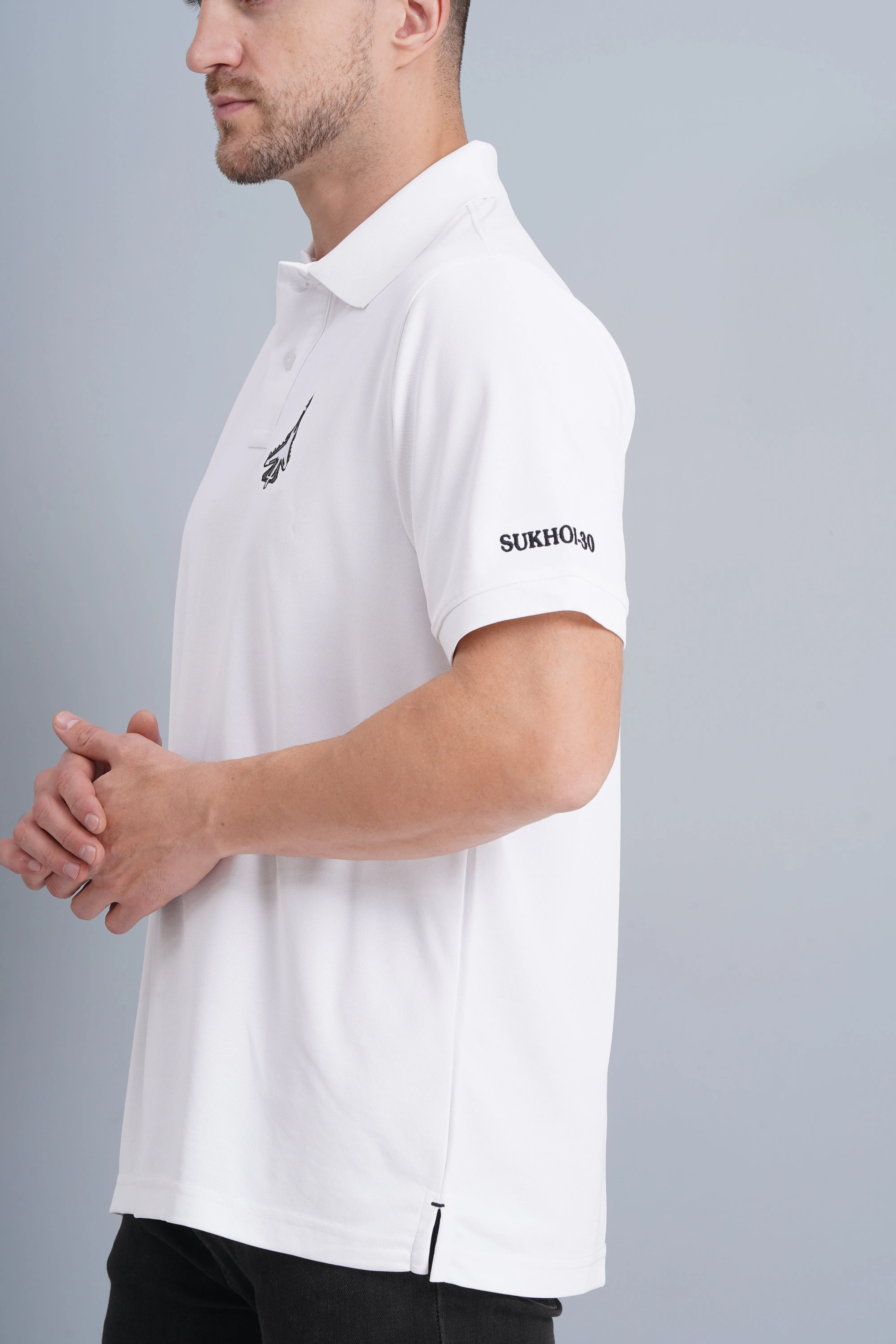 Men's Polo T Shirt SUKHOI-30 WHITE Stylish Basics Golf Clubhouse