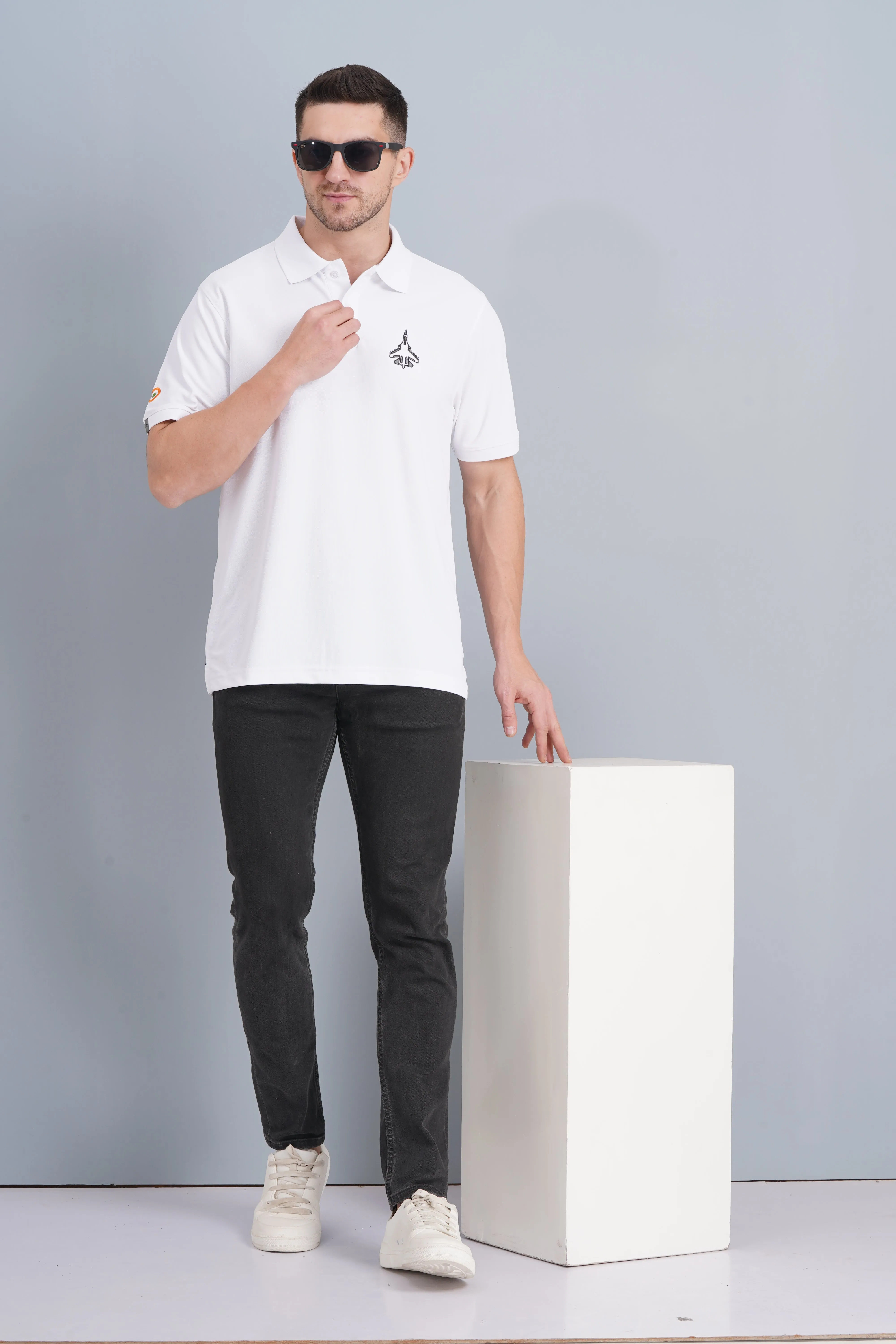 Men's Polo T Shirt SUKHOI-30 WHITE Performance Ready