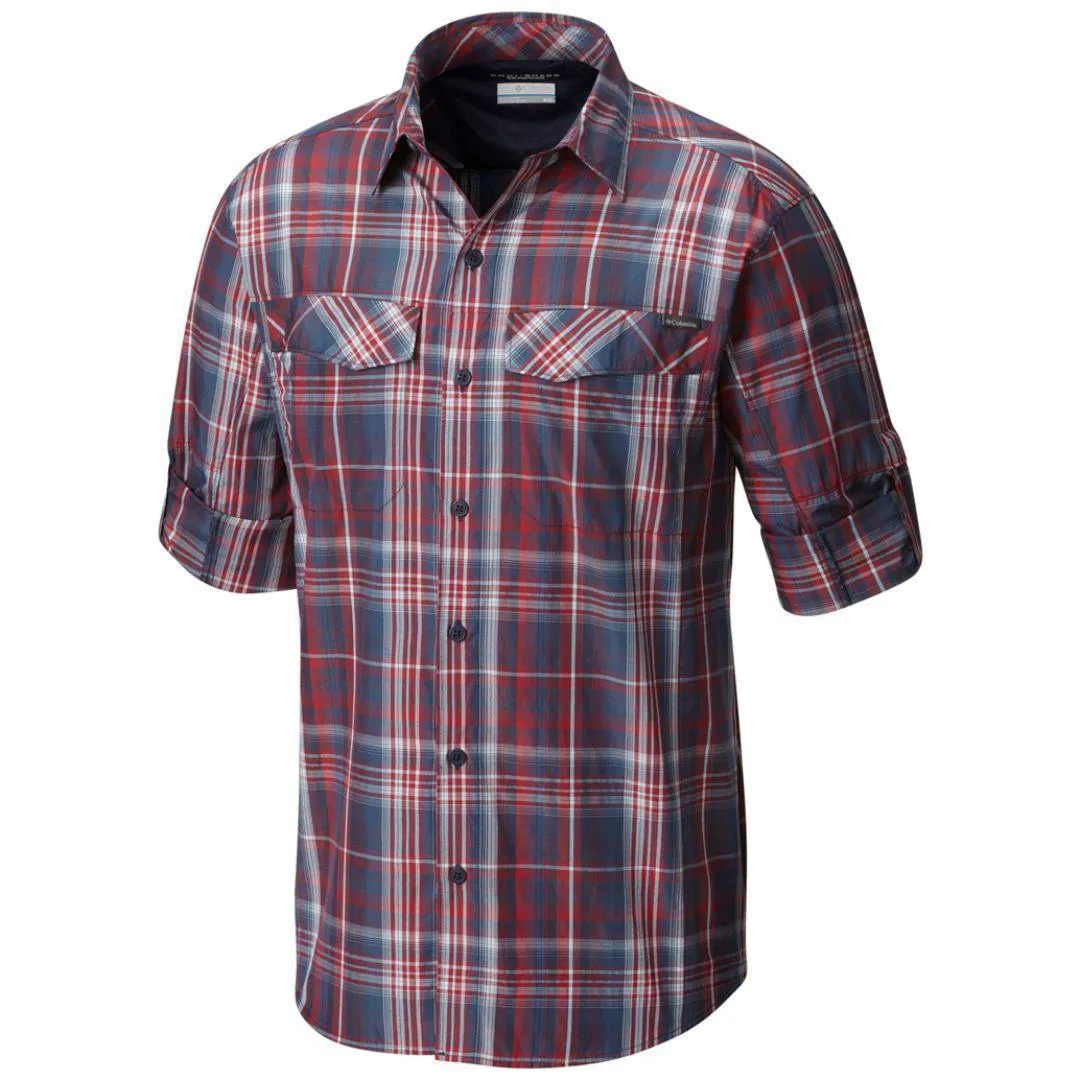 Columbia Men Blue Silver Ridge Plaid Long Sleeve Shirt (Sun Protection) ElasticFree
