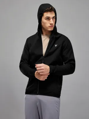 ReinforcedHems Men Solid Slim Fit Hooded Jacket with TS FLEXI