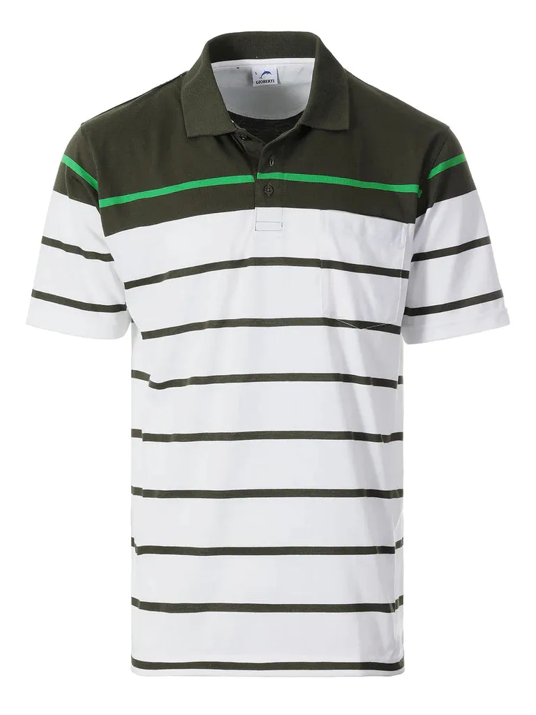 Lightweight Comfort Fashionable Fit MEN'S STRIPED SHORT SLEEVE POLO WITH CHEST POCKET