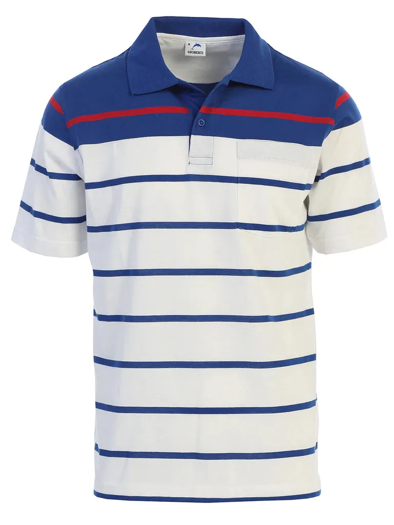Barrel Cuff Design MEN'S STRIPED SHORT SLEEVE POLO WITH CHEST POCKET