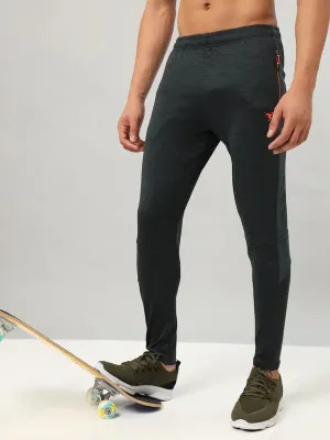 Men Melange Slim Fit Trackpants with TECHNO DRY Reflective Accent Detailing Gusseted Crotch Design